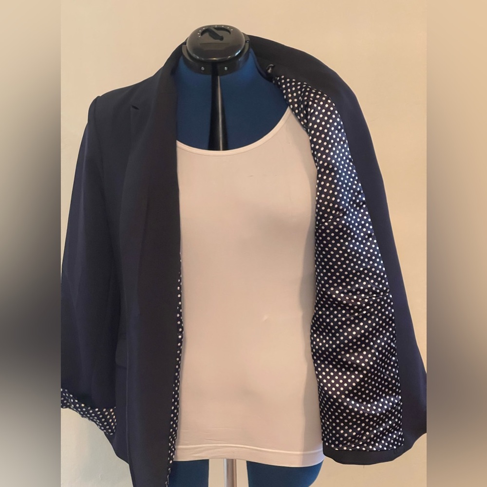 City Chic Navy Blazer with navy and white polka dot lining. Like new. - Picture 2 of 5